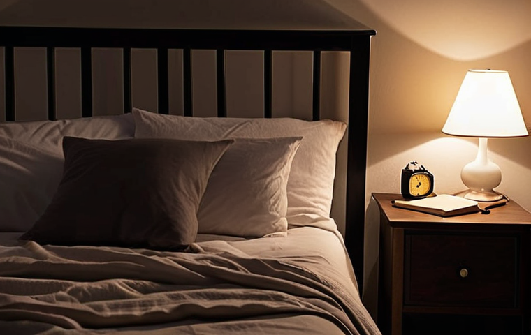 **Prompt:** A serene bedroom sanctuary at night. Soft lighting illuminates a comfortable bed with a book resting on the nightstand. No screens are visible. The atmosphere is calm and inviting, promoting restful sleep.