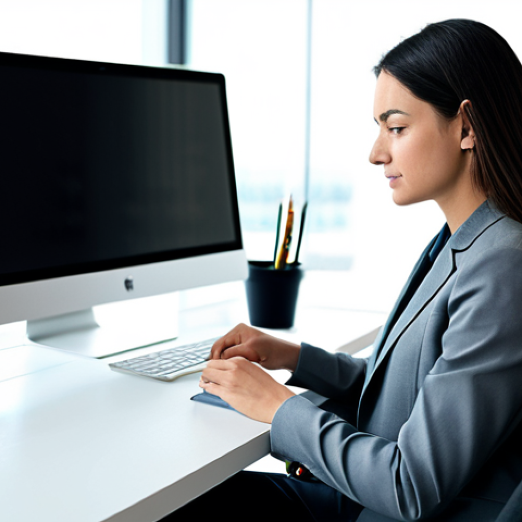 A professional woman in a modest business blazer and trousers, seated calmly at a sleek, minimalist desk in a modern, sunlit office. Her computer screen displays a perfectly organized email inbox with only a few essential messages, and neatly structured digital folders are visible on a second monitor. She holds a stylus, appearing focused and in control, with a serene expression. The background features blurred office plants and natural light. fully clothed, appropriate attire, modest clothing, professional dress, safe for work, appropriate content, professional photography, perfect anatomy, correct proportions, natural pose, well-formed hands, proper finger count, natural body proportions, high-resolution, sharp focus, realistic detail.