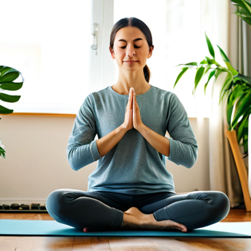 Morning Mindfulness**
"A woman in comfortable, modest clothing practices yoga in a sunlit living room, surrounded by houseplants, fully clothed, appropriate attire, safe for work, perfect anatomy, correct proportions, natural pose, soft lighting, serene atmosphere, indoor setting, focus on well-formed hands, proper finger count, natural body proportions, professional photography, high quality, family-friendly, modest."
**