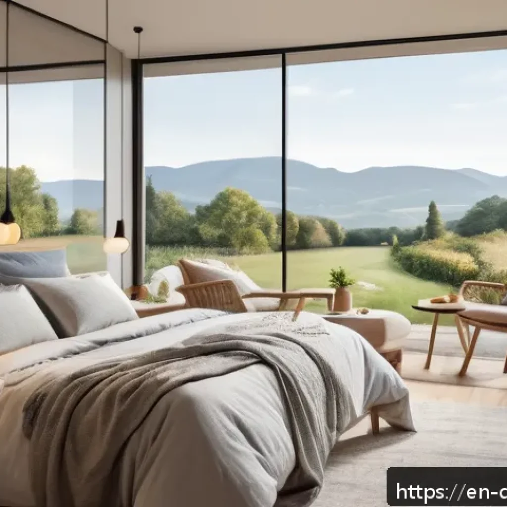 디지털 환경에서의 미니멀리즘 실천 사례 - A cozy modern home interior scene featuring a dining room and bedroom clearly marked as screen-free ...