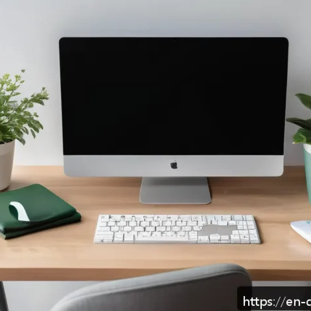 미니멀한 디지털 라이프를 위한 다양한 도구 - A modern, minimalist home office setup featuring a clean computer desktop screen with neatly organiz...