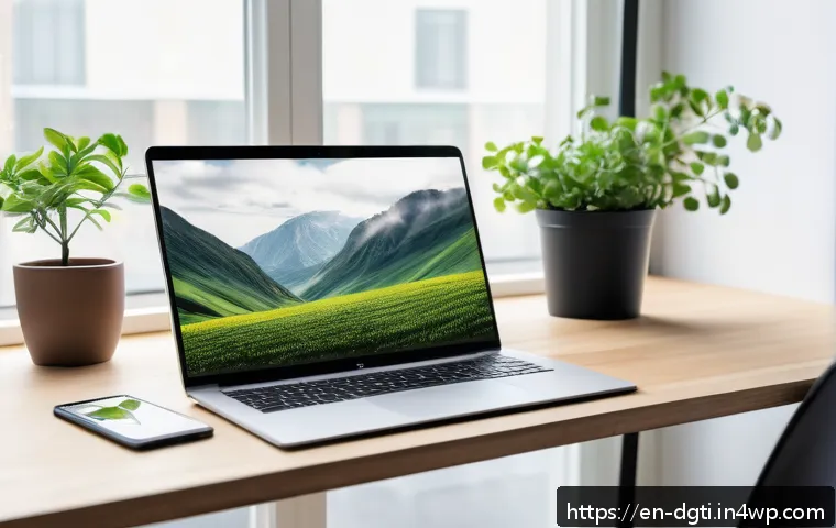 디지털 미니멀리즘과 생산성 향상 방법 - A modern, minimalist workspace with a sleek laptop, smartphone, and tablet arranged neatly on a clea...